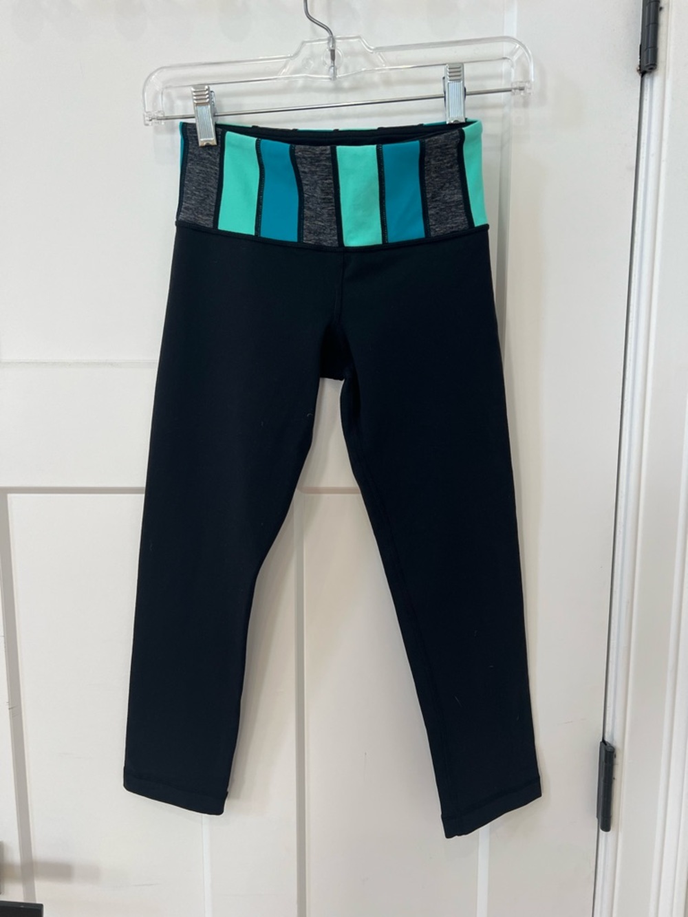 Lululemon Black Leggings with Teal Stripe Waistband